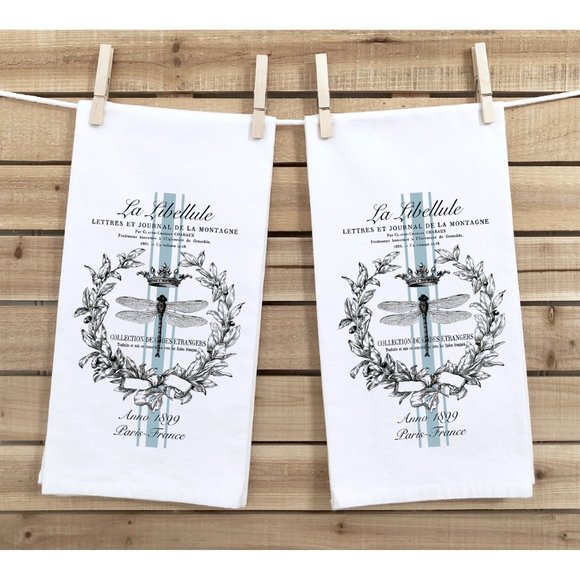 Tea Towels, Set of 2, Blue Dragonfly, Gift idea - Picture 2 of 3